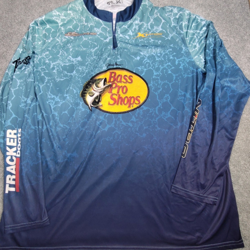 Bass Pro Shops Fishing Shirt Mens 3XL Quarter Zip Blue Tracker Boats Good